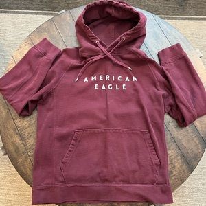 American Eagle Mens Maroon Long Sleeve Hoodie Pullover